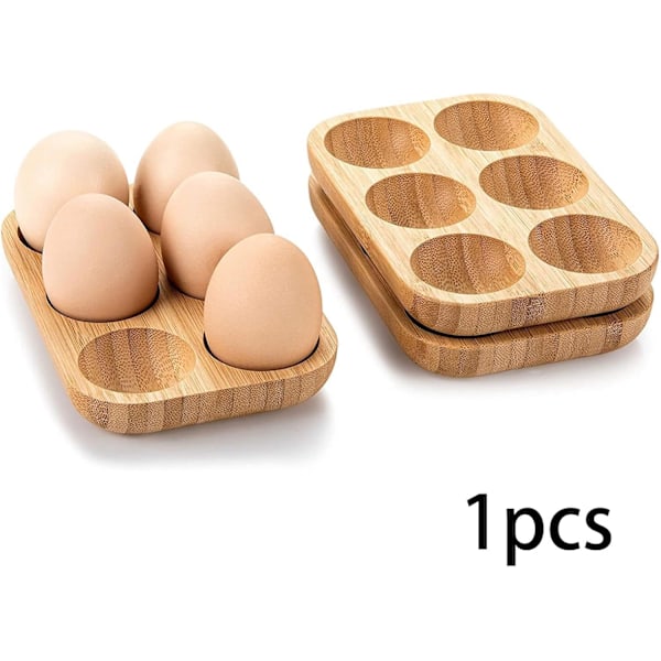 x Eggbrett i tre (15 x 9,9 x 1,9 cm), 6-roms eggboks for kjøleskap, eggbrett for oppbevaring av egg i kjøleskap, kjøleskap, fryser, eggbrett for kjøkken