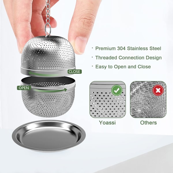 2 stk. teinfuser, teinfuser med fine huller med kæde og låg, te-filterkugle i rustfrit stål til te,