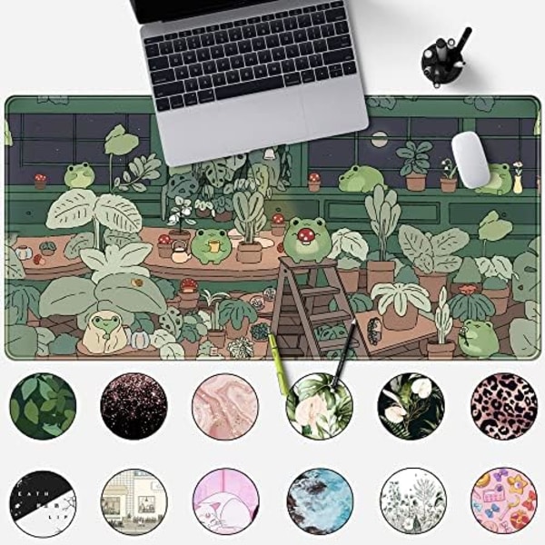 Sød Frø Musemåtte Skrivebordsunderlag Kawaii Grøn Skrivebordsdekoration Måtte, Stor Gaming Musemåtte til Skrivebord Computer Tastatur Laptop, Skrivebord