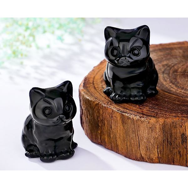 1 st Katt, Dekor Svart Obsidian Katt Kristallfigurer Lyckobringande Söt Kattstaty för Rums Skrivbordsdekor Kristaller Kattälskare Män Kvinnor