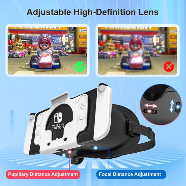 Switch 3D VR -lasit Nintendo Switchille/Switch OLEDille, säädettävällä HD-linssillä Black and White