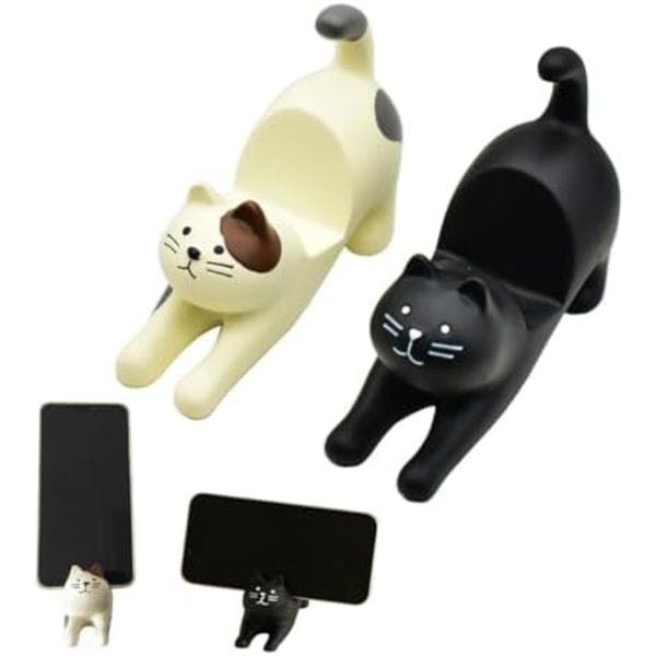 11x4x7,5cm 2 st Söt Katt Smartphone Hållare Stativ för Skrivbord, Kawaii Lat Liggande Katt Telefonstativ för Skrivbordsdekoration Heminredning