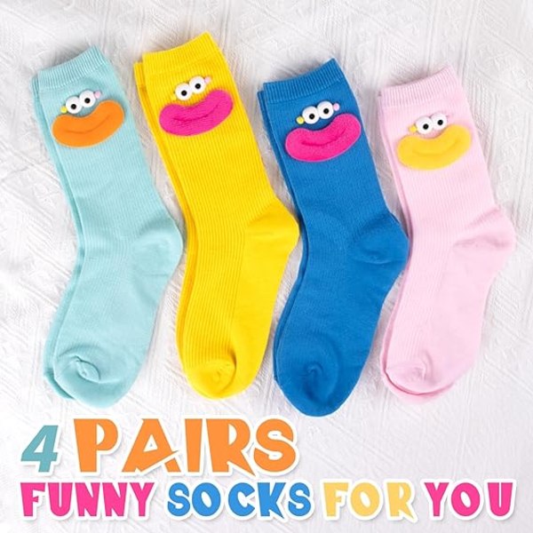 4 pakke myke søte morsomme sokker for kvinner, koselige morsomme mannskapssokker og pølsemunn Fluffy Soc
