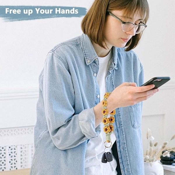 Boho Macrame Nøglering Håndledsrem Nøglering Vævet Udsøgt Nøgleringsholder Armbånd Håndlavet Håndledsrem til Kvinder
