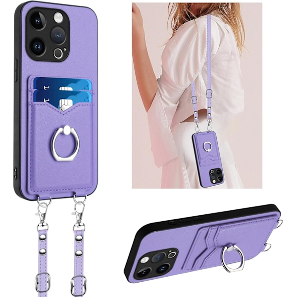 iPhone 16 Pro -kotelo korttipaikalla ja renkaalla, naisille, irrotettavalla olkahihnall
