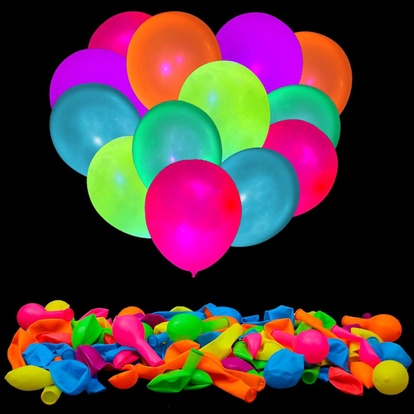 100 stk UV Neon Balloner, Neon Glow Party Balloner UV Sort Lys Balloner Gløder i mørket til Fødselsdag Dekorationer Bryllup