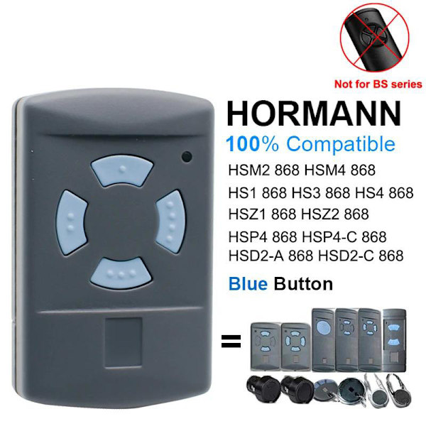1 PACK - Kompatibel med Hormann HSM2 HSM4 868 MHZ med 4 knappar Blå färg Ersätt Hormann 868 MHz