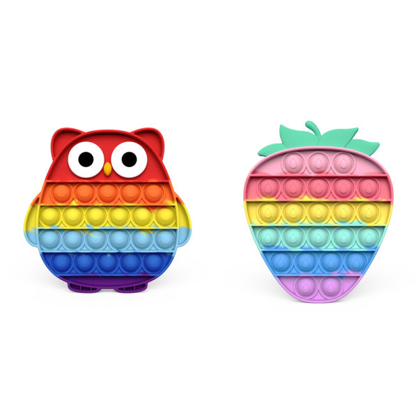 Owl+Strawberry Silikon Push Bubble Sensory Pop Fidget Toy, Durab