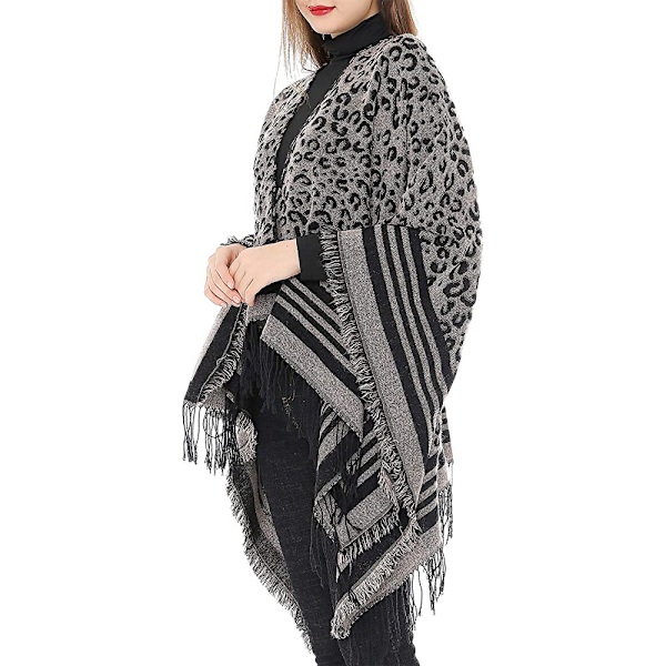 Dame Varm Sjal Wrap Åpen Front Poncho Cape Fargeblokk Sjal