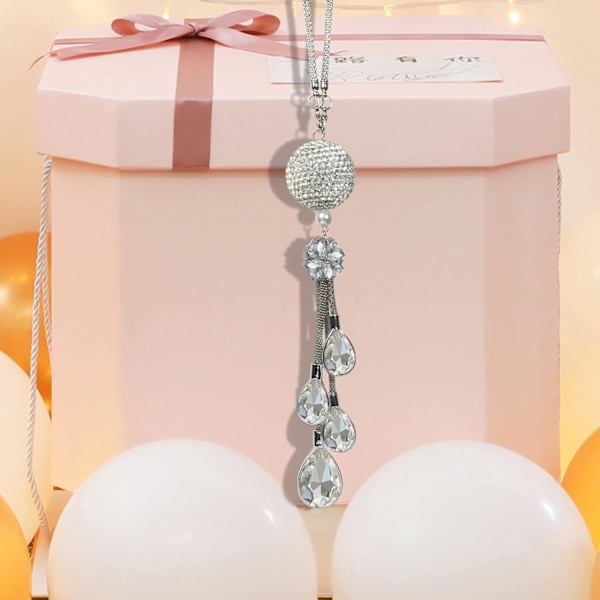Bling Biltilbehør for Kvinner og Menn, Søt Dekor for Kvinner, Lykkebringende Krystall Solfanger Ornament, Bakspeil Ball Charm