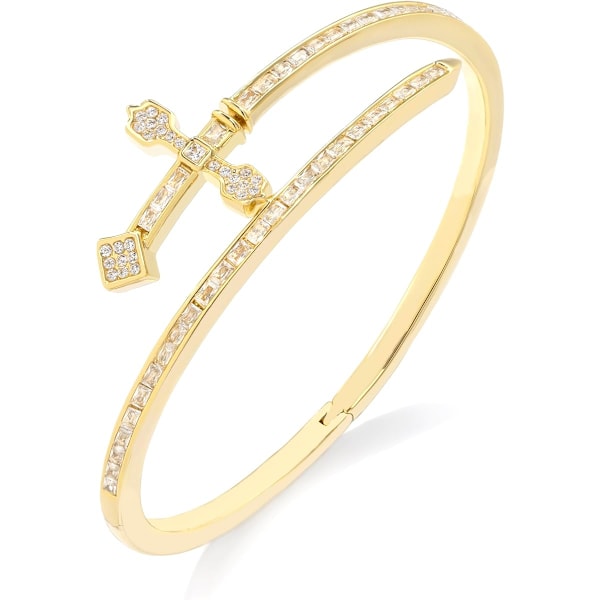 Hip Hop Herrar 14k Guld Silverpläterad Kubisk Zirkonia Armband, Män Hjärta Manschettarmband Med Smyckeskrin