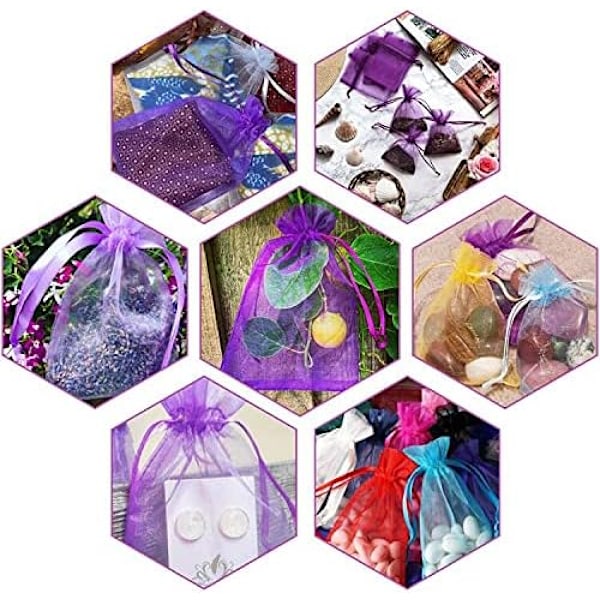 100 st Organza Presentpåsar, 7x9 CM Små Organza Presentpåsar, Bröllops Smyckespåsar, Transparent Mesh Purple