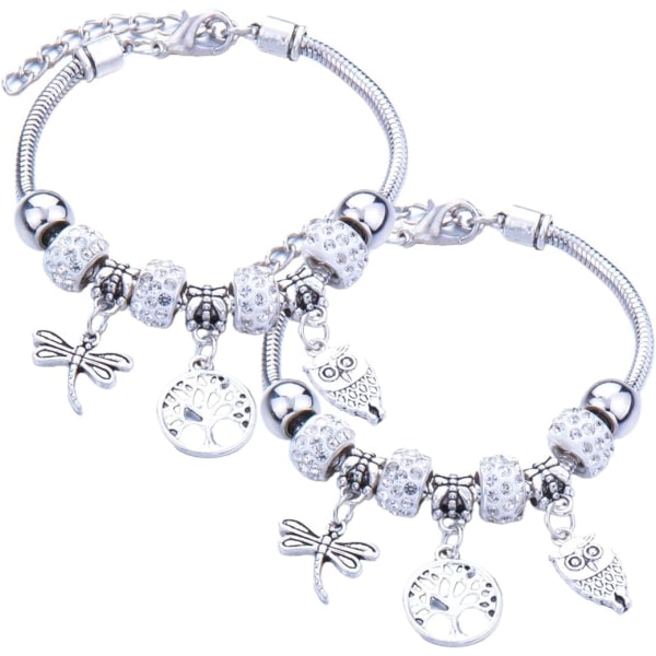 2-pack armband för kvinnor, länkarmband i rostfritt stål med pärl- och kristallhängen för din