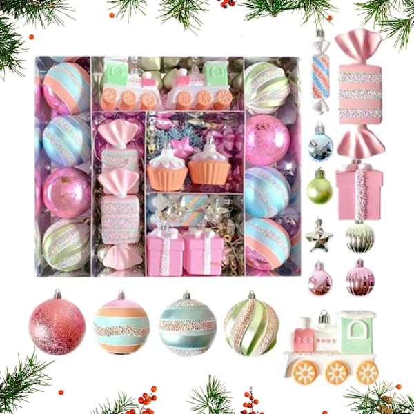 80 st Candy-tema Julgran Dekorationer - Osplitterliga Godisbollar - Jul Macaron Godisbollar - Godisbubblor för Julgran