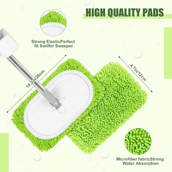 Pakkaus Toistuvasti Käytettäviä Moppeja Swiffer Sweeperille, Toistuvasti Käytettäviä Moppeja, Toistuvasti Käytettävä Moppi, Vaihtomoppi - Vihreä