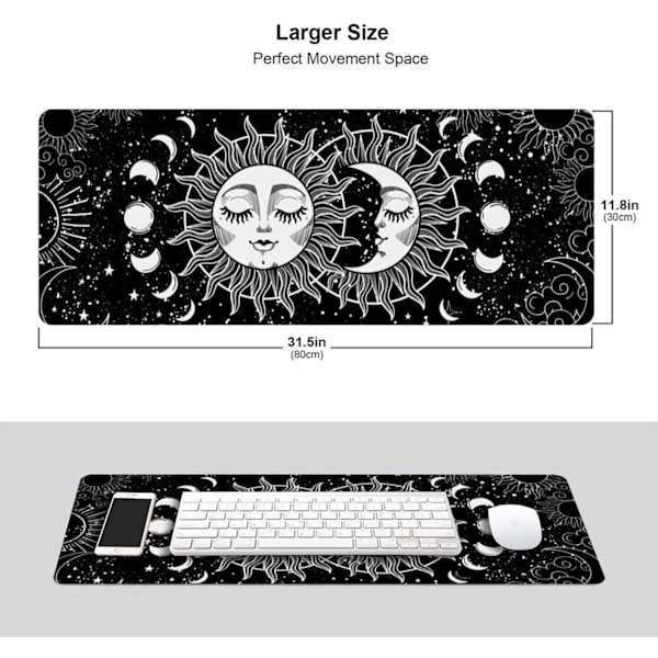 80x30cmExtra Large Gaming Mouse Pad Astrology Moon Sun Sun Extended Large Long Mouse Pad Desk Mat wi