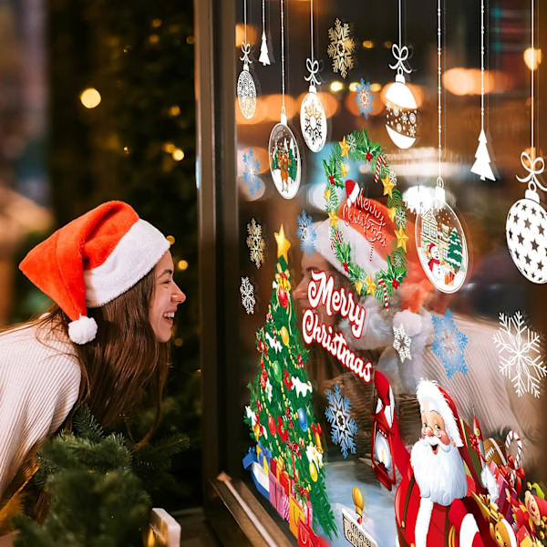 Julevinduesklistremerke Juledekorasjon Stor Julenissen Julevinduesklistremerker Gjenbrukbare Dobbeltsidige DIY Jul