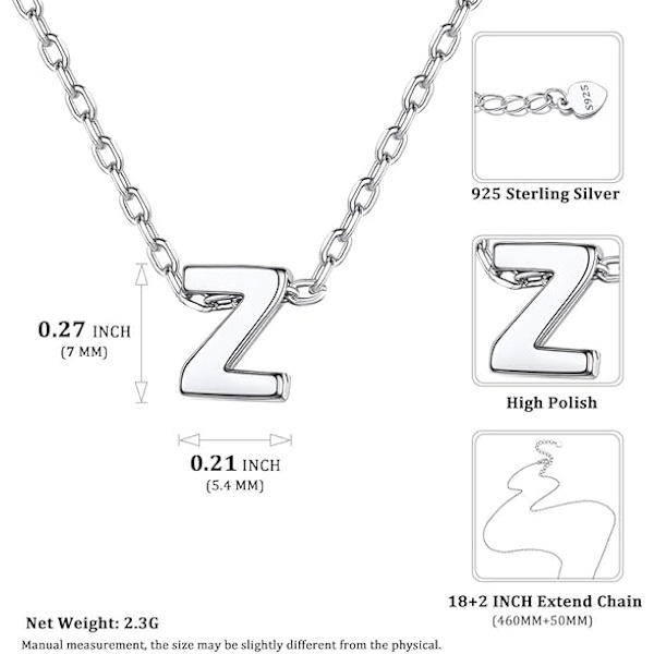 1 Initial Z Halsband med Bokstavsberlock för Kvinnor 925 Sterling Silver/