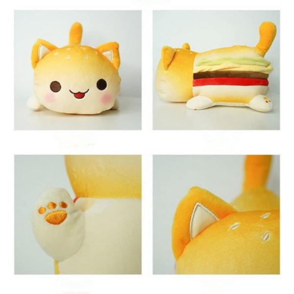 （22cm）Plys Kat Kawaii Pommes Frites Burger Brød Sandwich Kat, Mad Fyldte Plys Legetøj Gaver, Legetøj