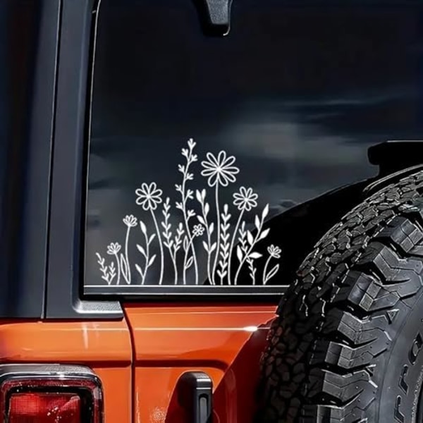 6 x 6 x 6 tum Wildflowers Boho Rolig Reflekterande Bilvinyldekal, Växtälskare Present Idé, Stötfångardekal, Bilklistermärke