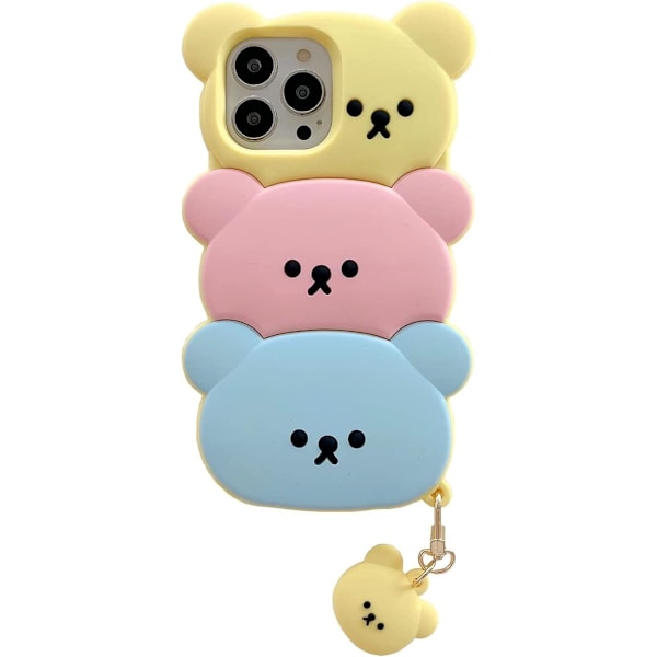 Etui for iPhone 16 Pro Max, Kawaii Telefonvesker 3D Silikon Tegneserie Søt Bjørn Morsom Søt Veske Myk Gummi Støtsikker Beskyttelse