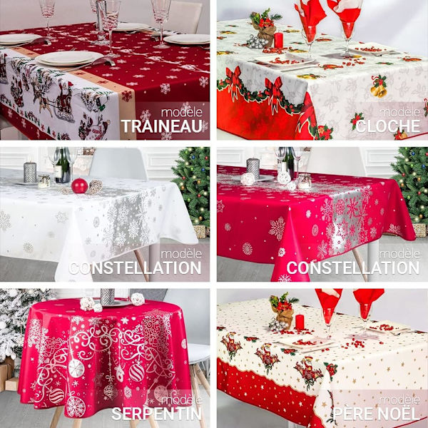 Villages de Provence - Anti-fläckig rektangulär julduk - Röd vit - 300x150 cm - Jul släp