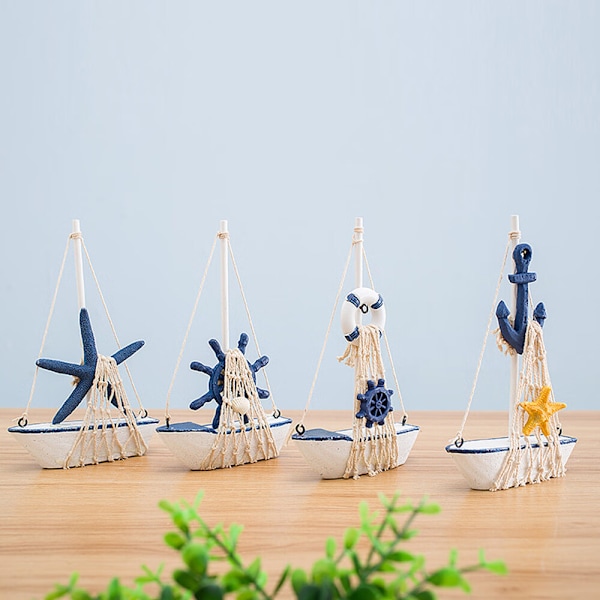 Miniatyr segelbåtsmodell Dekoration - 4 stycken Trä Segelbåt