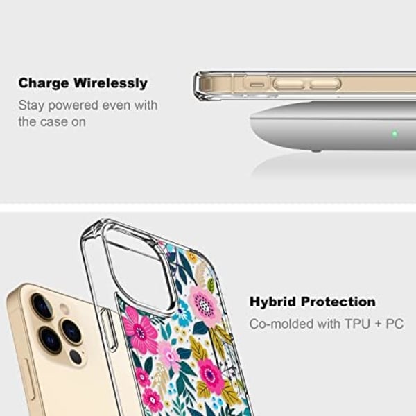 iPhone 13 Pro-etui med skjermbeskytter, slank passform krystallklar deksel med fasjonable design for jenter kvinner, beskyttende