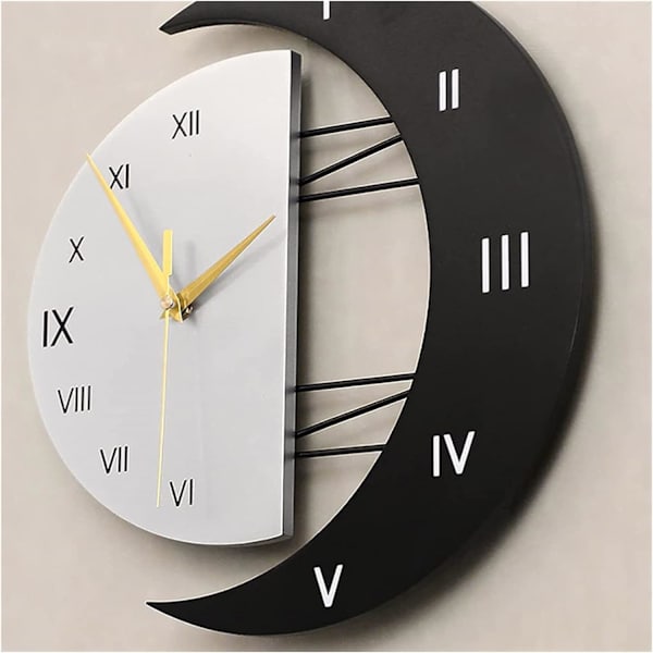 Væg ur Moderne Design Lydløs Køkkenur Kreativ Måne Form Ramme Hjem Indretning Ur (32x32cm)