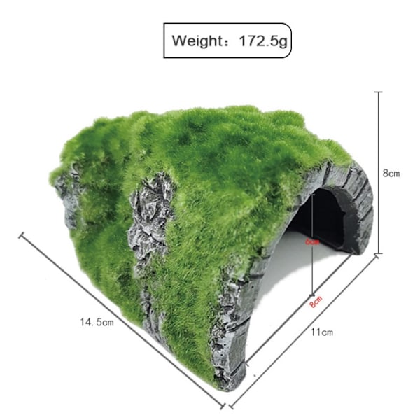 (Betta Rock Cave) Akvarie Dekorationer Fisk Skjul Hus Betta Hule med Grøn Livagtig Mos