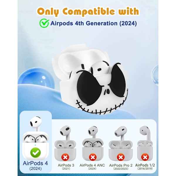 för Airpods 4 Skal - 3D Självlysande Söt Rolig Smiley Dödskalle Karaktär Anime Läskig Skräck Cool Design med Karbinhake Nyckelring för Kvinnor Tjej