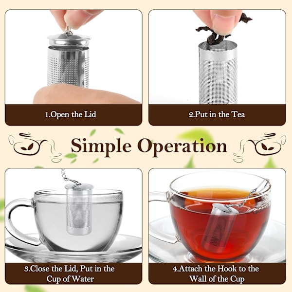 Pieces Te-infusionsenhed Te-filter Fint Hul 304 Rustfrit Stål Universal Te-si med Låg Genanvendeligt Te-filter til Tekande Krus Kop Glas