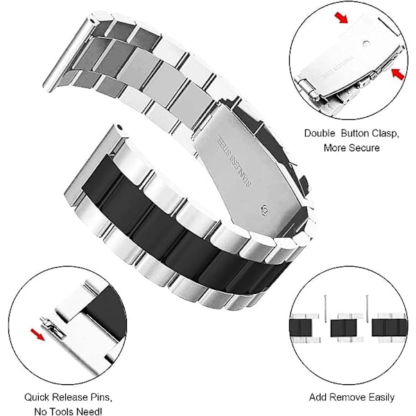 2 kpl kiinteää metalliranneketta Samsung Gear S2/Gear Sport -kellolle, 20 mm