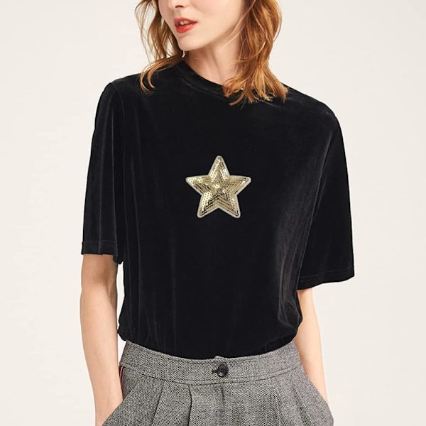 12 stk. Guld 2 størrelser-Stjerner Sequin Appliques Shiny Broderede Patches Sy På Stryg På Patches til Clot