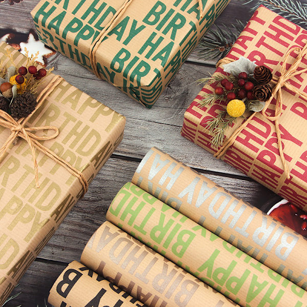Glad presentinslagning papper retro randig kraft papper wrap