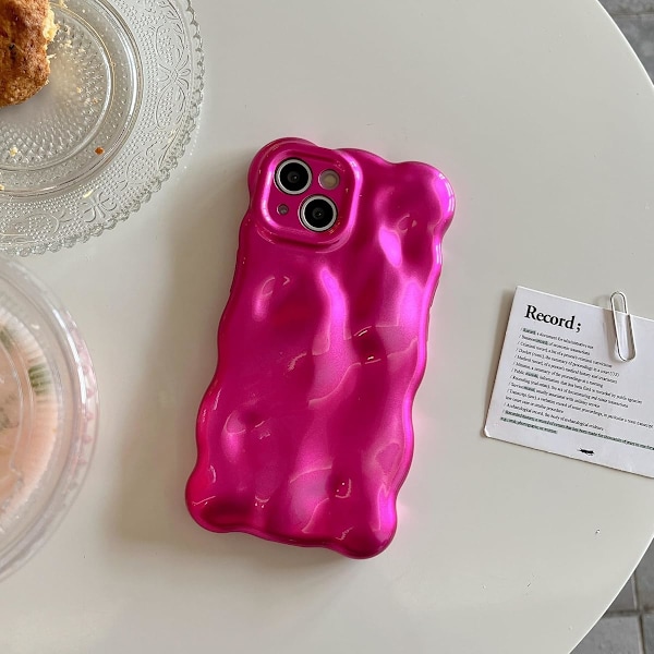 Fodral för iPhone 15, Cool Rosa Bubbla Design 3D Meteoritmönster Vågig Lockig Ram Glitterfodral, Stötsäkert Mjukt T