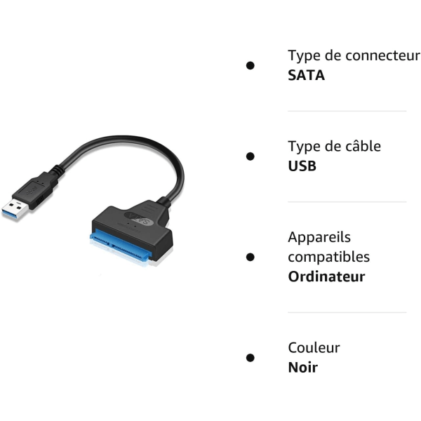 2st-USB 3.0 till SATA III, SATA USB 3.0-enhetskabel för 2,5" SSD/HD