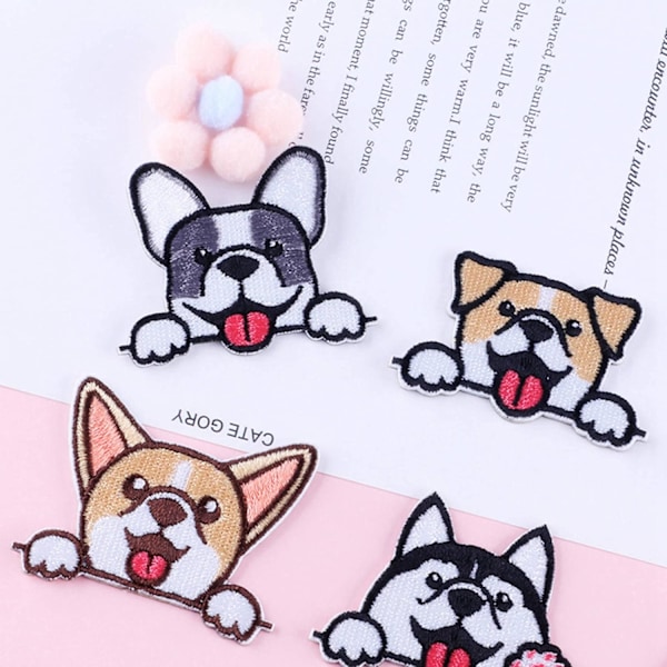 9 stk. søde små lommehunde-patches, søde selvklæbende/påstrygningsmærker