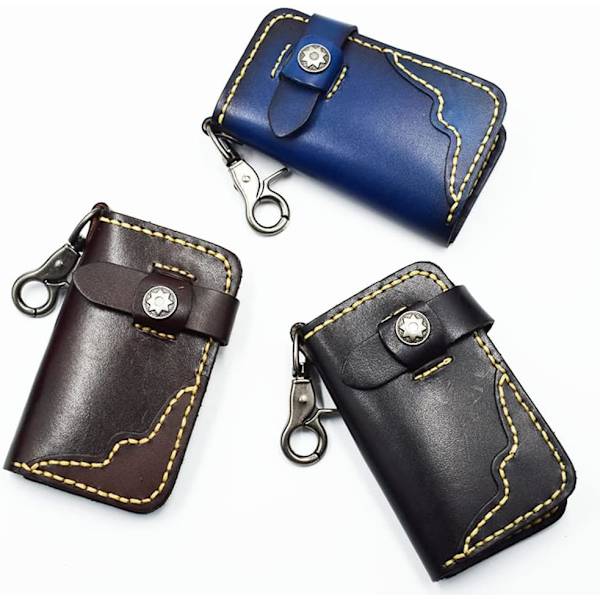 Nyckelskal i ko-läder, Nyckelhållare i ko-läder Unisex Nyckelskal Myntplånbok Bärbar Bilnyckelskal med 6 krokclips för män
