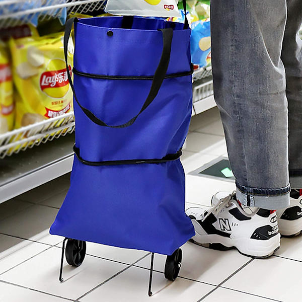（2 kpl, sininen）Taitettava ostoskärry, ostoskärry pyörillä, uudelleen