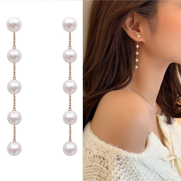 Perleøredobber for kvinner 14k gull perle dråpe dinglende øredobber hvite justerbare nette boho perle dusk øredobber statement bryllup brude øredobber som G