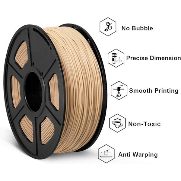 Filament 1,75 mm, ægte træfibre pænt viklet filament, 3D-printer træfilament, Dimensio Wood PLA