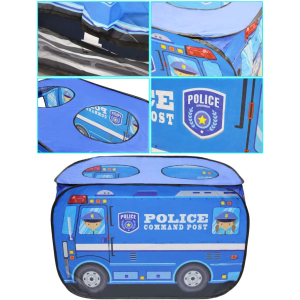(Blå) hopfällbart lektält - polisbil, lekhus för barn, leksak inomhus/utomhus, bra present till