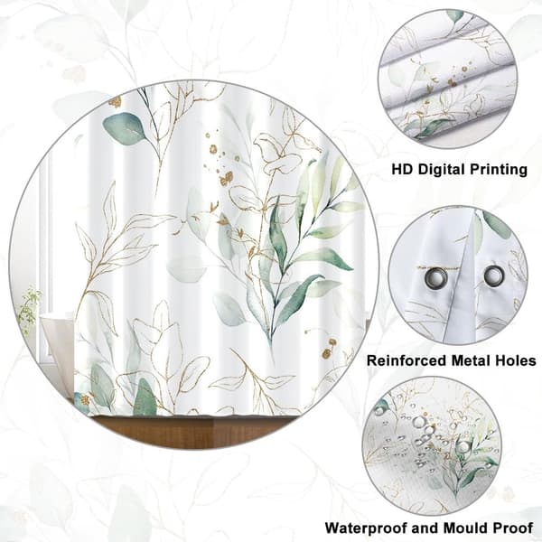 Anti-Mögel Duschdraperi, Duschdraperi 180x180cm Gröna Eukalyptusblad Guld Baddraperier Vattentätt Tvättbart Tyg Polyester Badrumsdraperier m