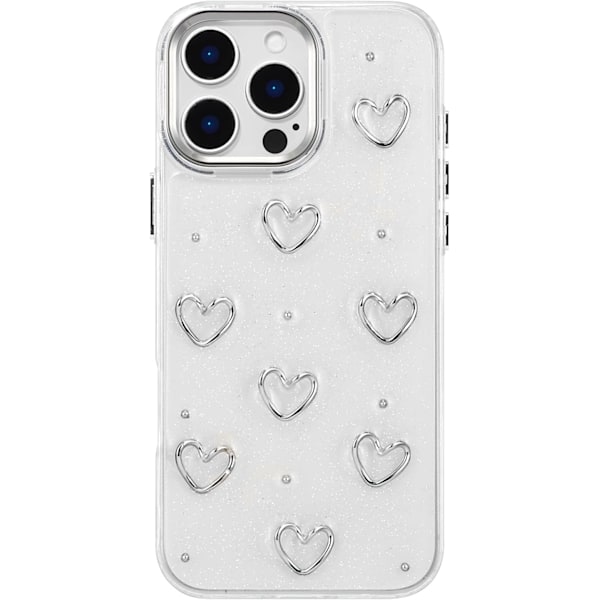 Cover til iPhone 16 Pro Max, Bling Glitter 3D Hjerter Telefon Cover Sødt Glitrende Krystalklart Hjerte Æstetisk Design Cover Slankt Blødt Holdbart TPU Transparen