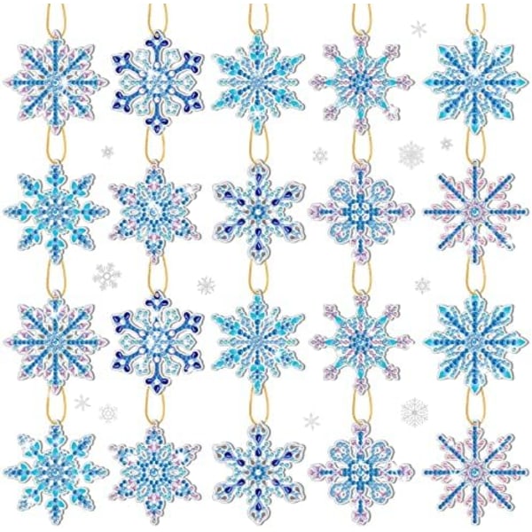 20 st Diamantmålning Julpynt Snöflingor 5D DIY Diamantmålning Taggar Julhängande Diamantkonst