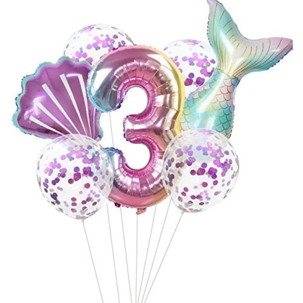 Sett med havfrue-temaballonger - Til barnebursdag 3 år