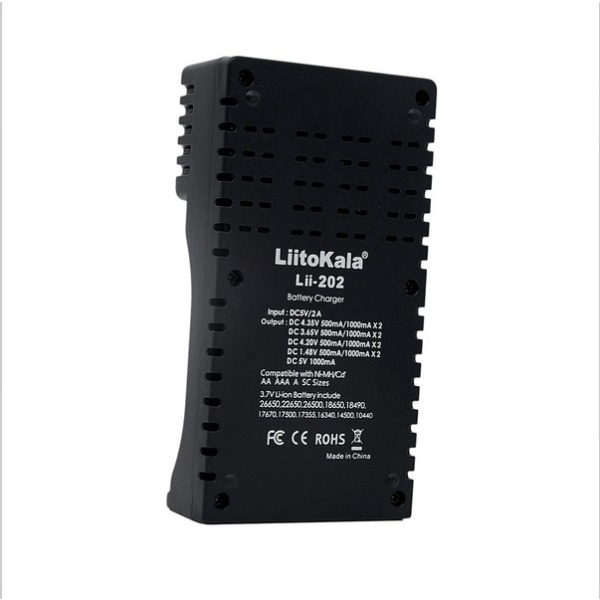 LiitoKala lii-202 Mini USB -monitoiminen akkulaturi, yhteensopiva 118650 26650 16340 14500