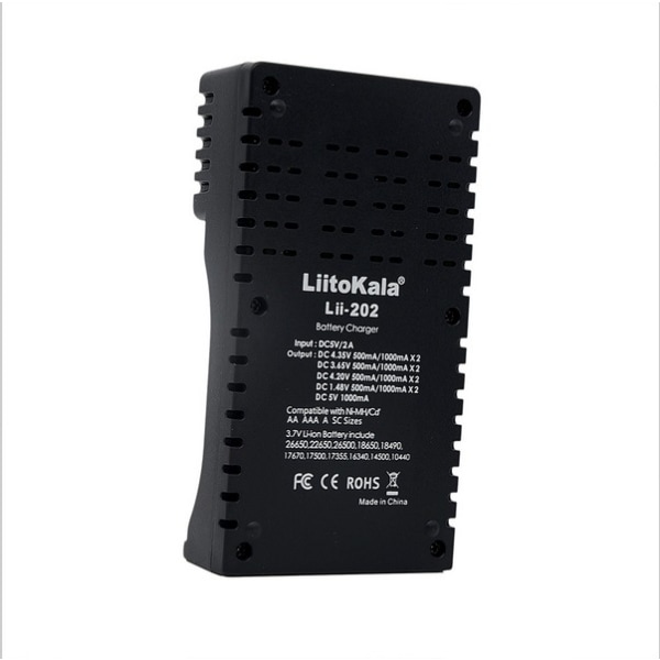 LiitoKala lii-202 Mini USB multifunktionsbatteriladdare Kompatibel 118650 26650 16340 14500