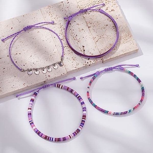 15-30cm Vattentäta String Anklets Boho Lera Pärlor Anklet Armband Söt Tyg Rostfritt Stål Mynt Anklet Set Strand Sommar